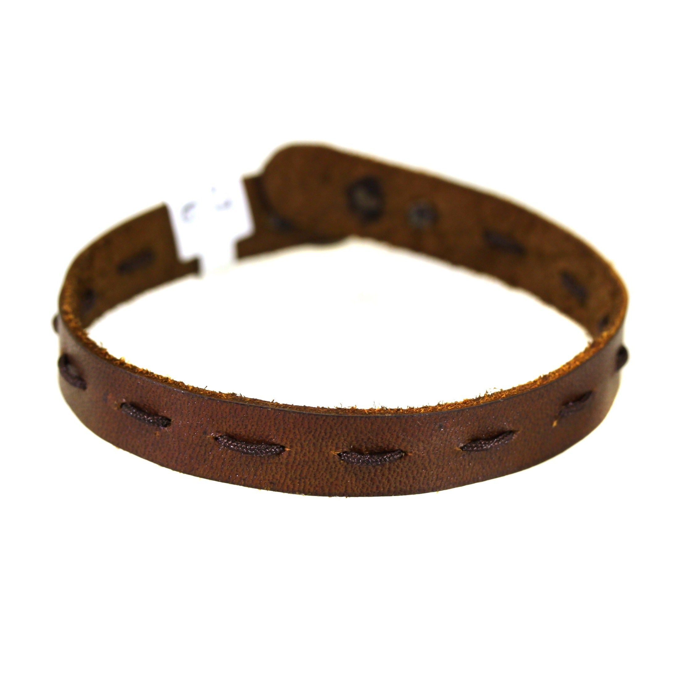 Hand Dyed Brown Leather & Black Stitched Bracelet