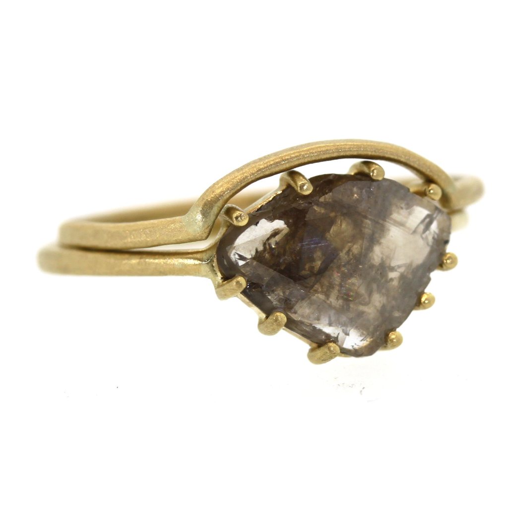 sliced diamond engagement ring, diamond ring, 18 karat gold, rebecca lankford designs