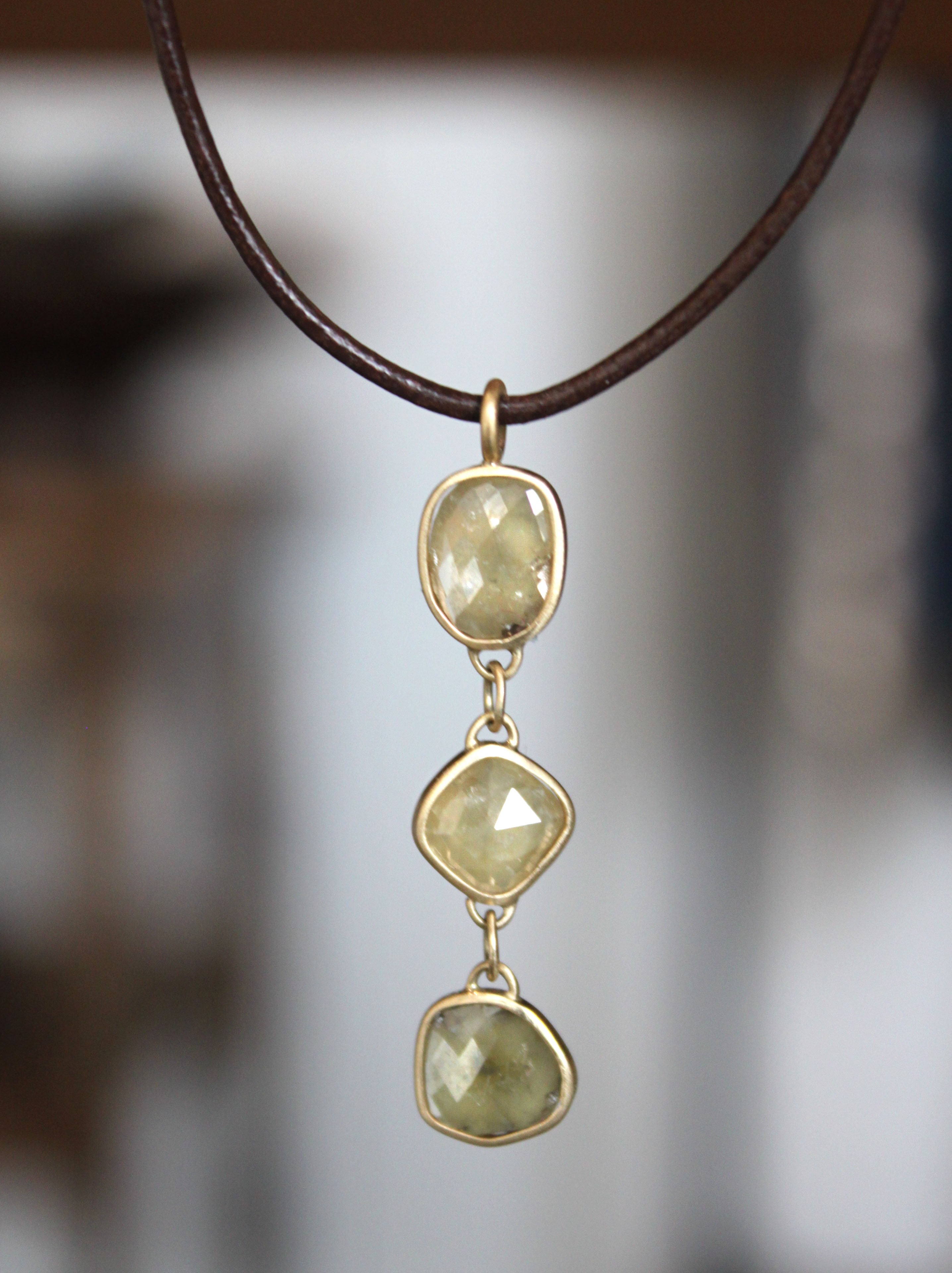 Sliced Diamond Leather Necklace - Rebecca Lankford Designs - Hosuton, TX