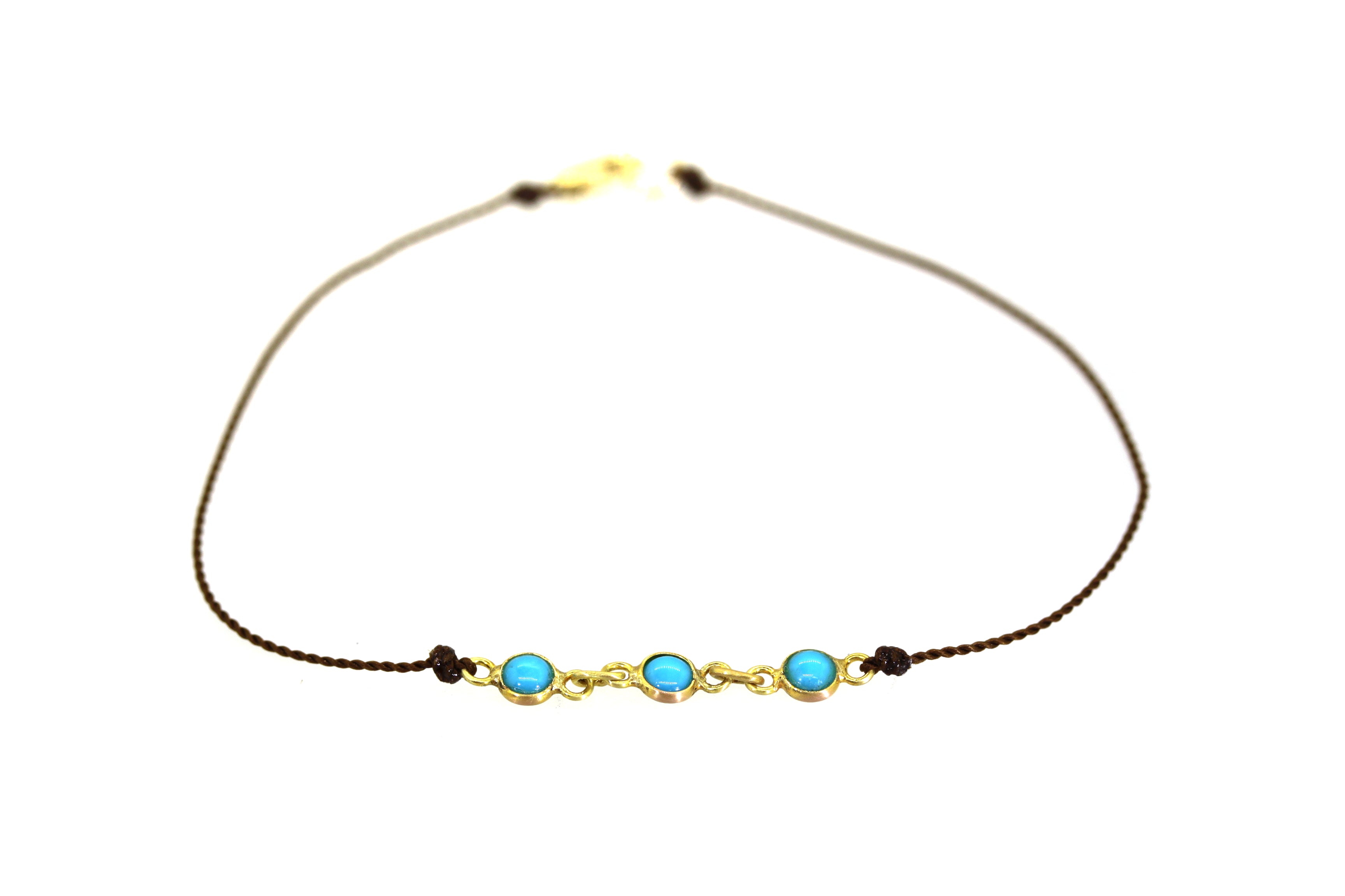 Three Turquoise & 18K Gold Nylon Bracelet