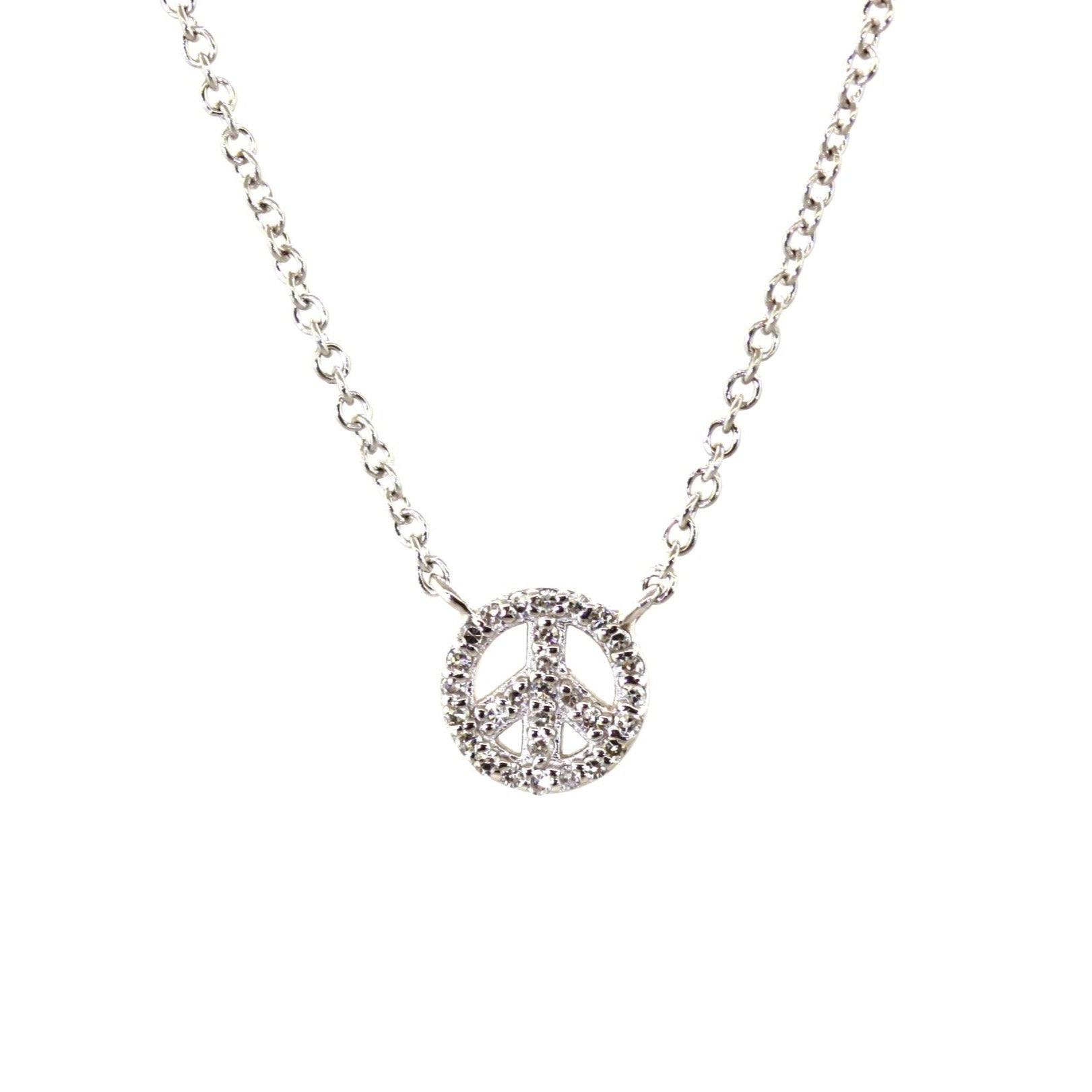 Pave Diamond Peace Sign Necklace