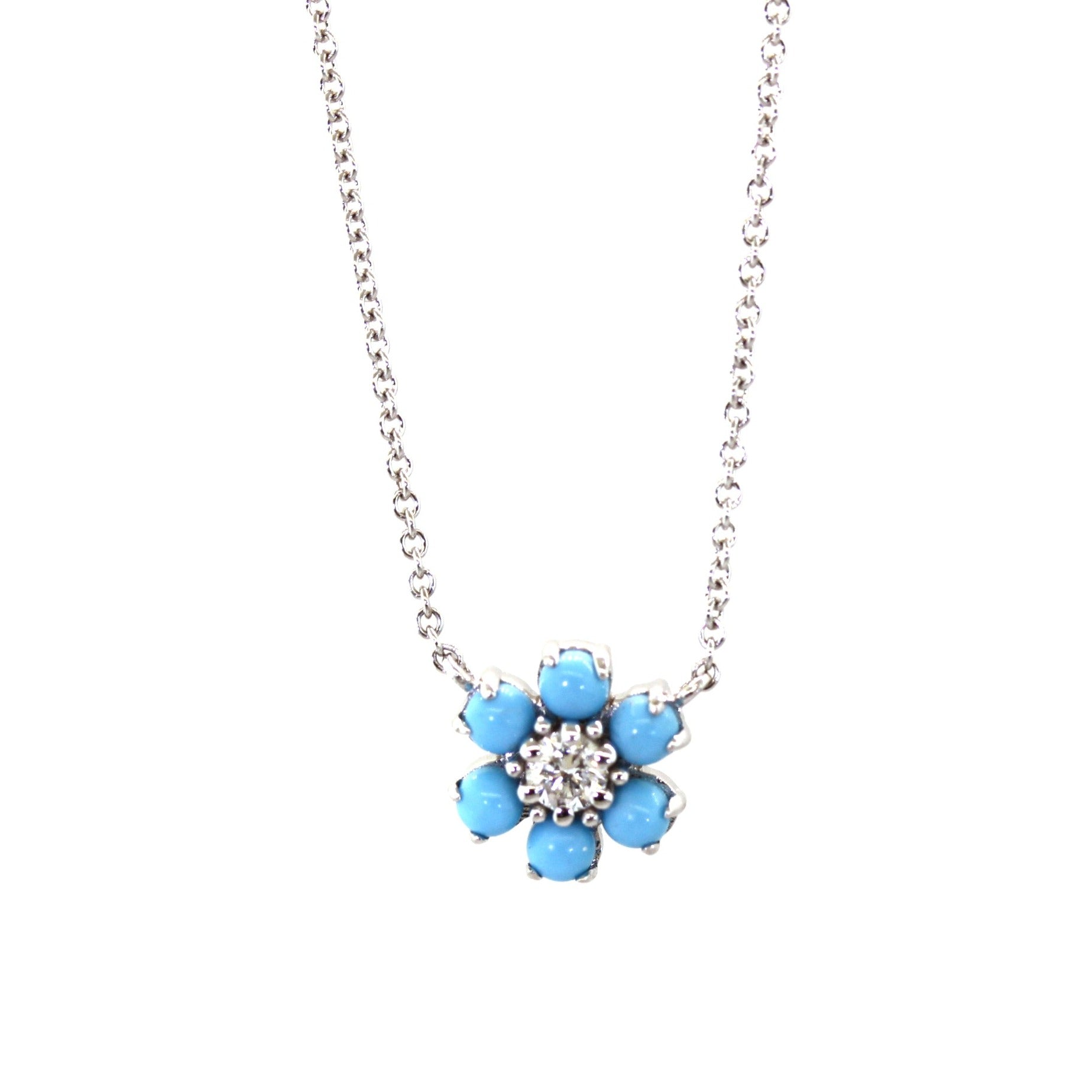 Gold Turquoise & Diamond Flower Necklace