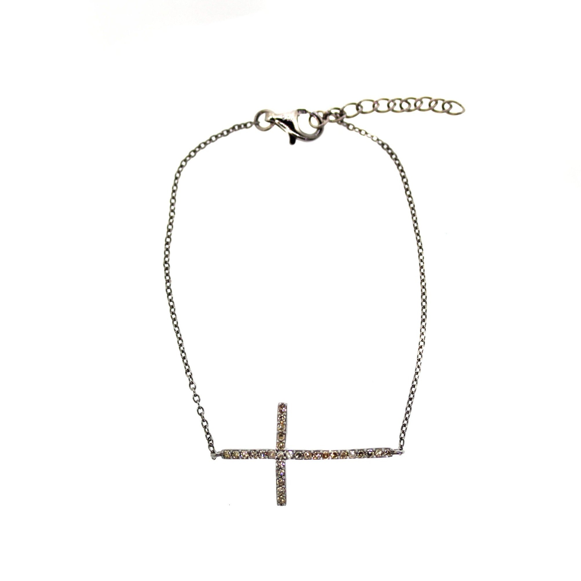 Silver Sideways Diamond Cross Bracelet