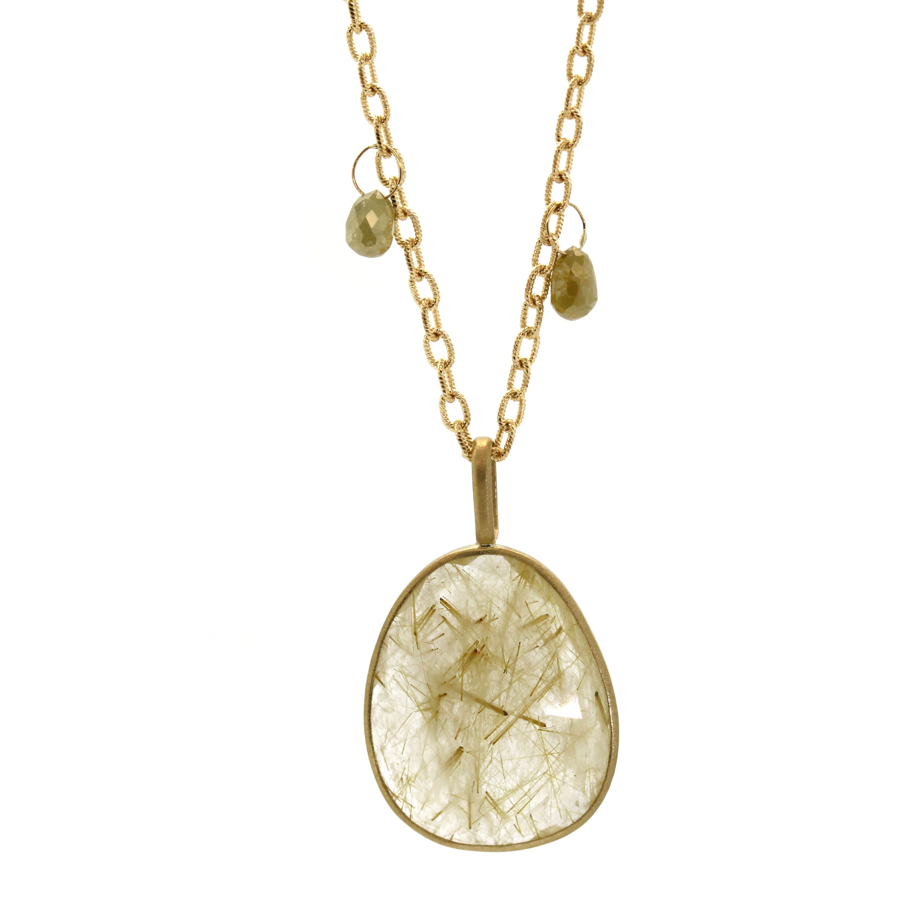 rutilated quartz, raw diamonds, gemstone necklace, rebecca lankford designs