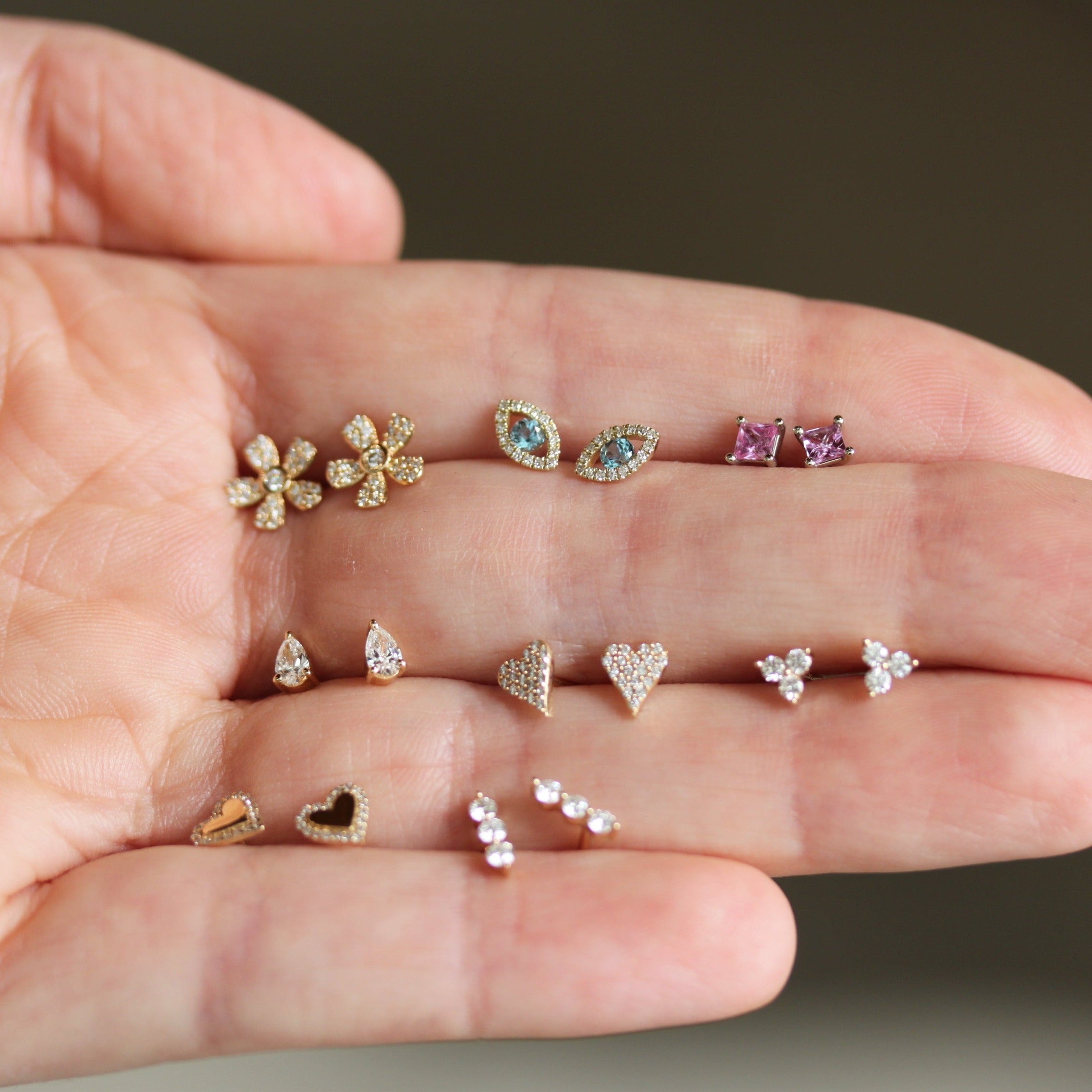 Gold Pave Diamond Flower Studs