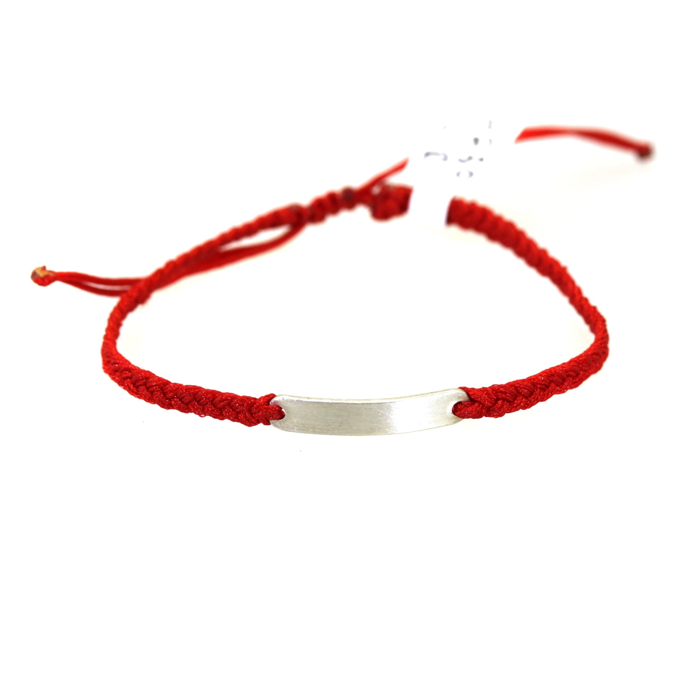 Red Macrame & Thick Silver Bar Bracelet