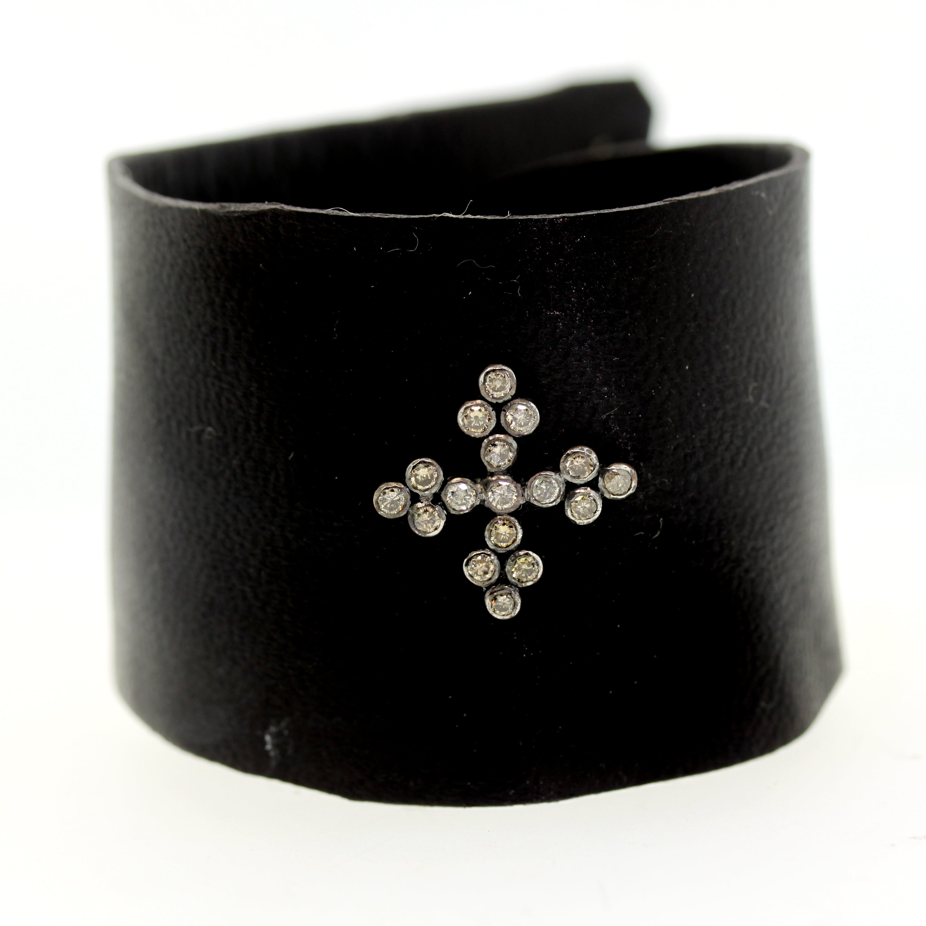 Diamond Greek Cross Leather Bracelet, rebecca lankford designs, leather bracelet, diamond bracelet, houston
