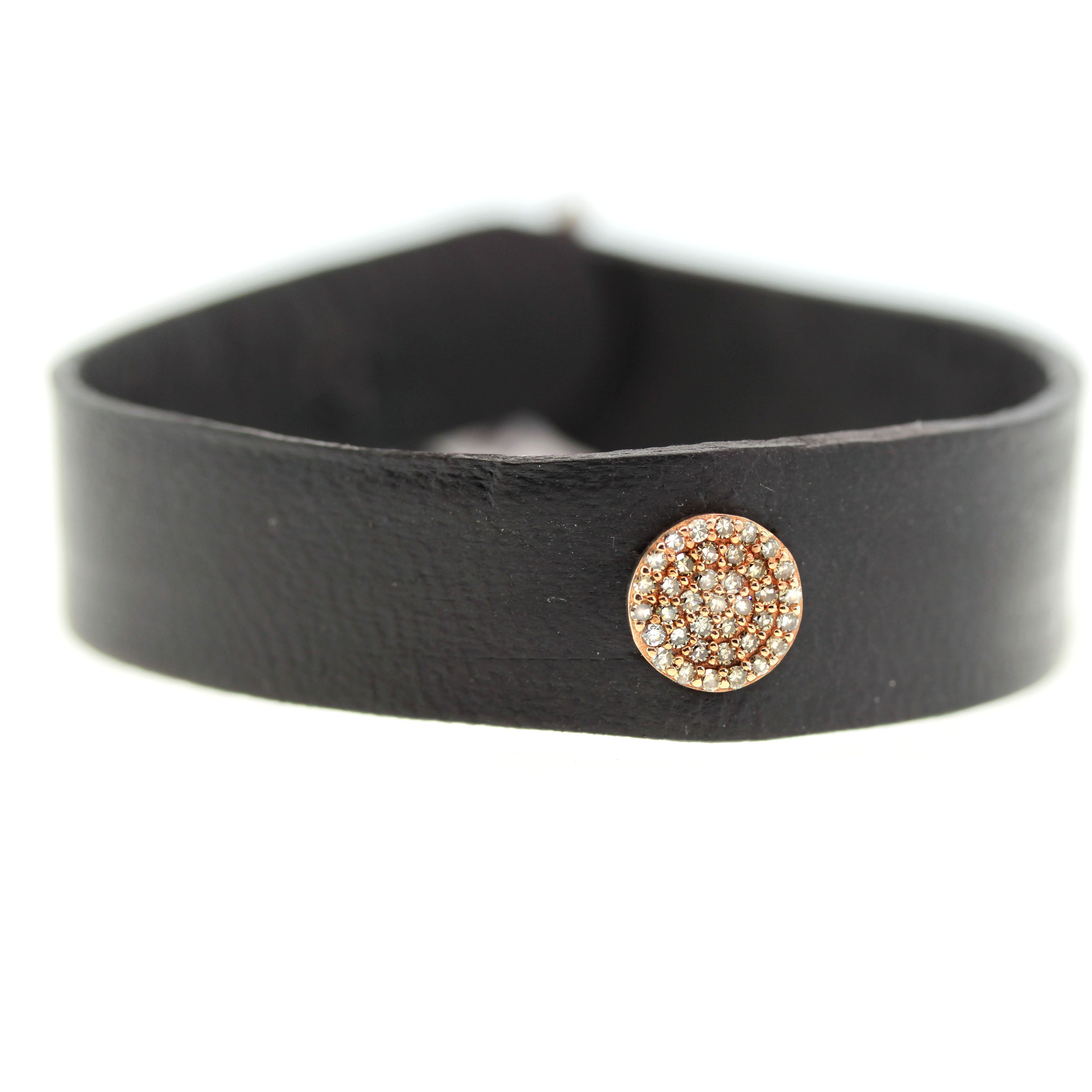 Diamond Rose Disc Leather Bracelet , hand cut, hand dyed black leather leather, rebecca lankford designs, houston, TX