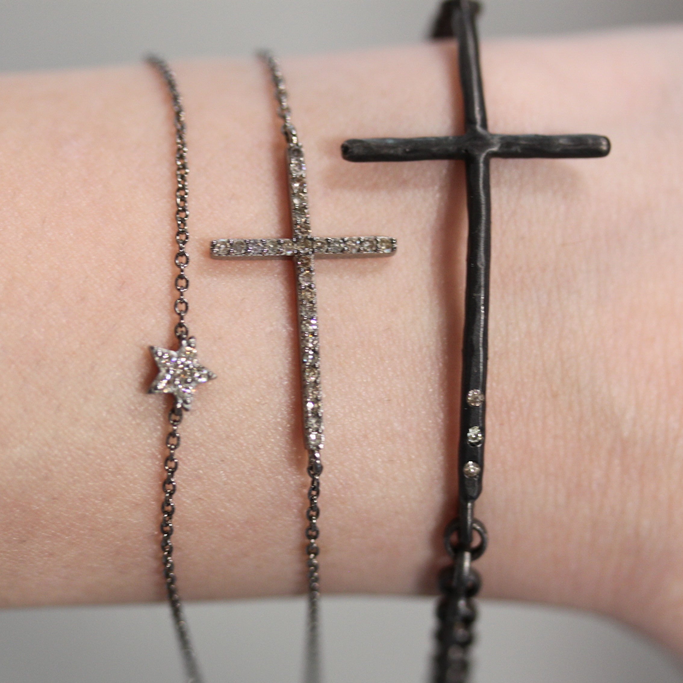 Silver Sideways Diamond Cross Bracelet