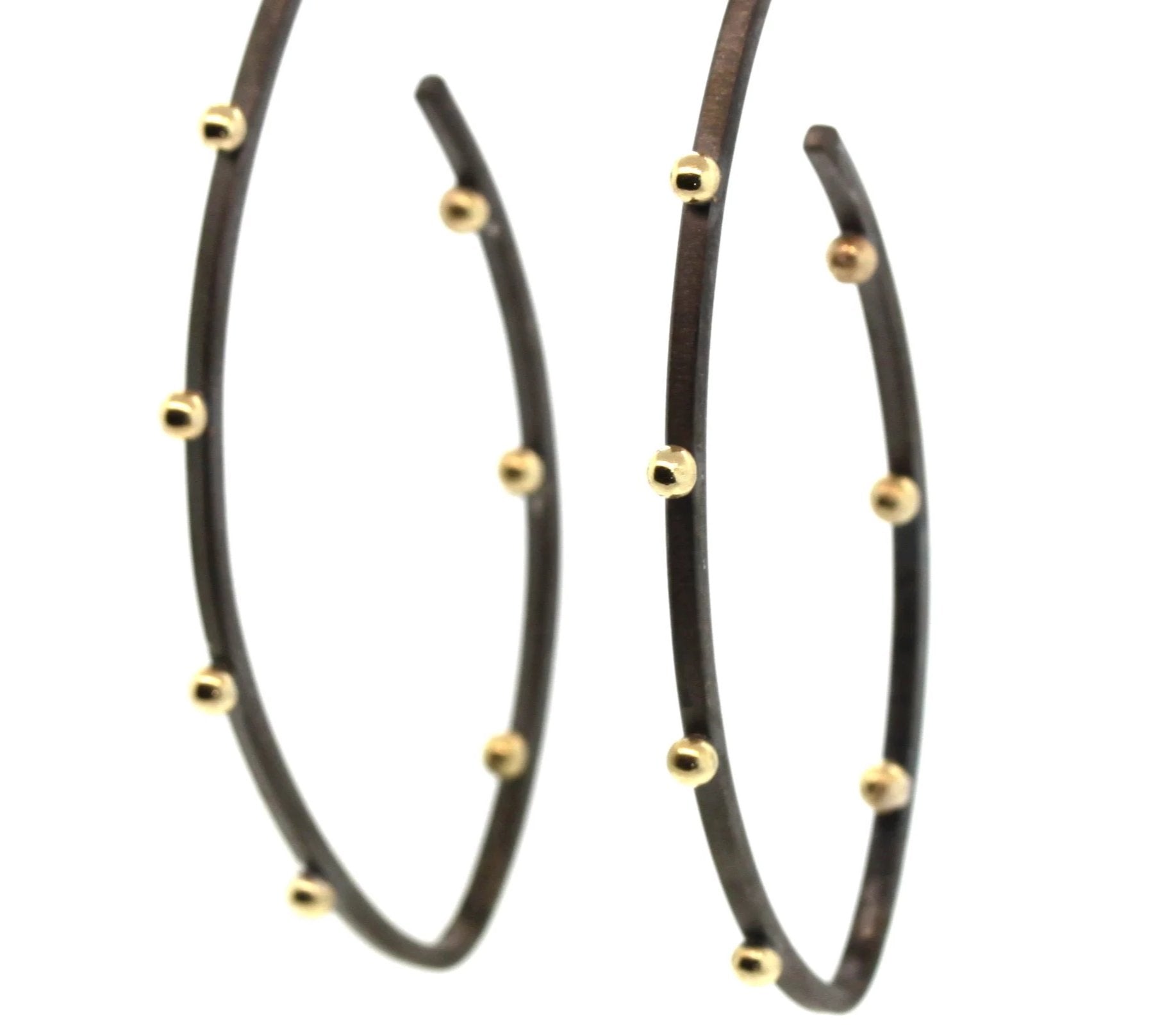 Elongated Gold Studded Hoop Earrings