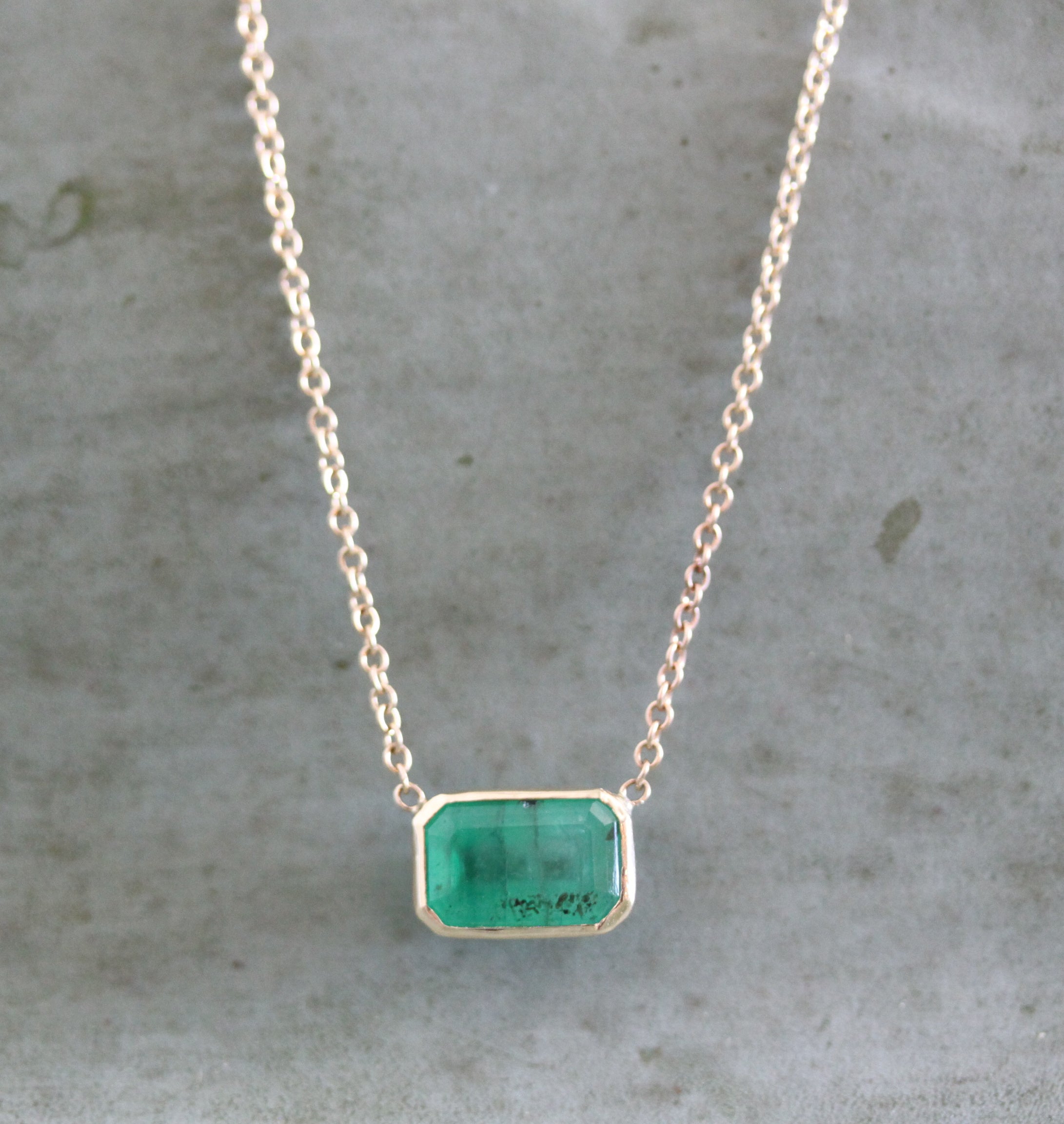 Bezel set Emerald Necklace