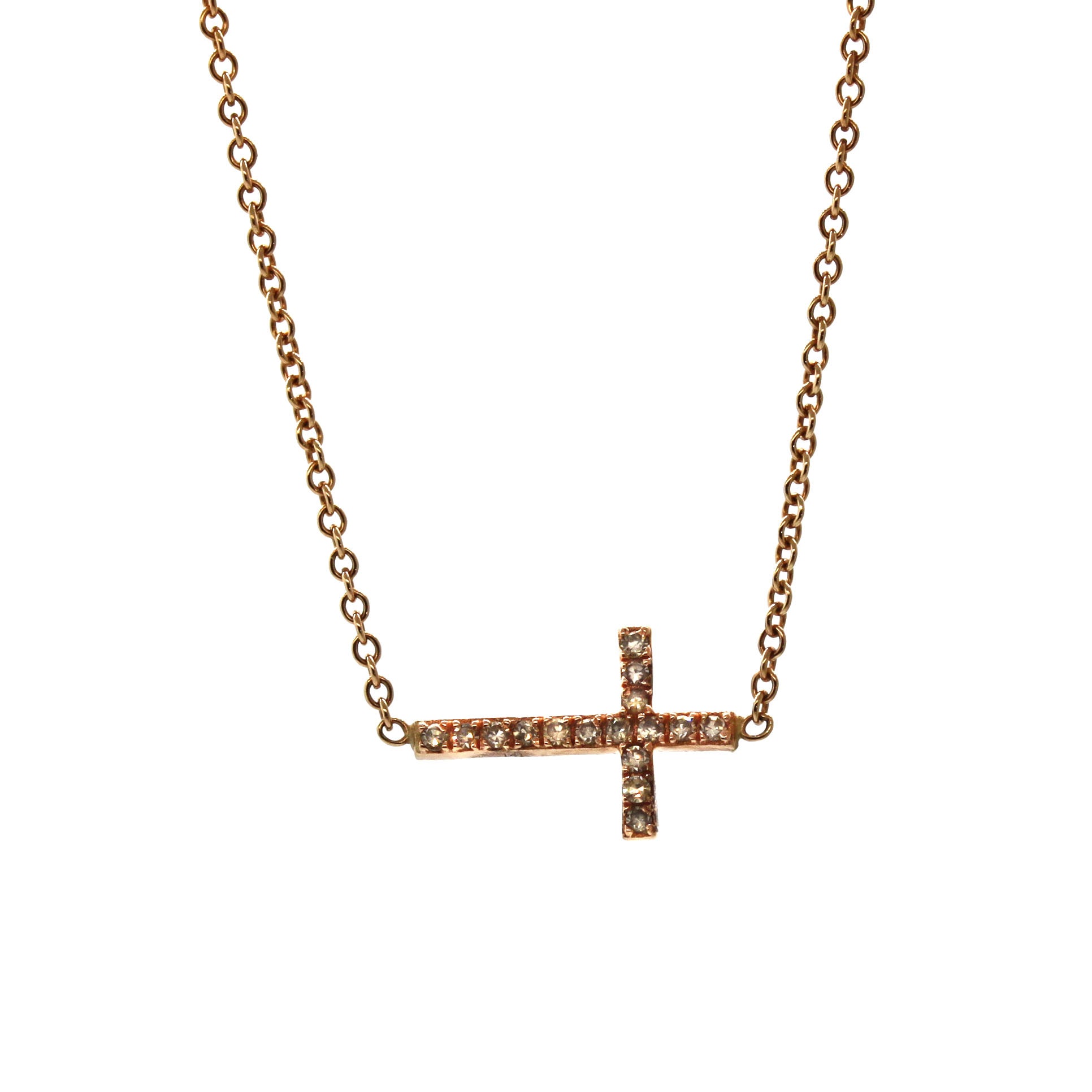 diamond cross necklace, gold necklace, sideways cross, rebecca lankford designs, houston, tx