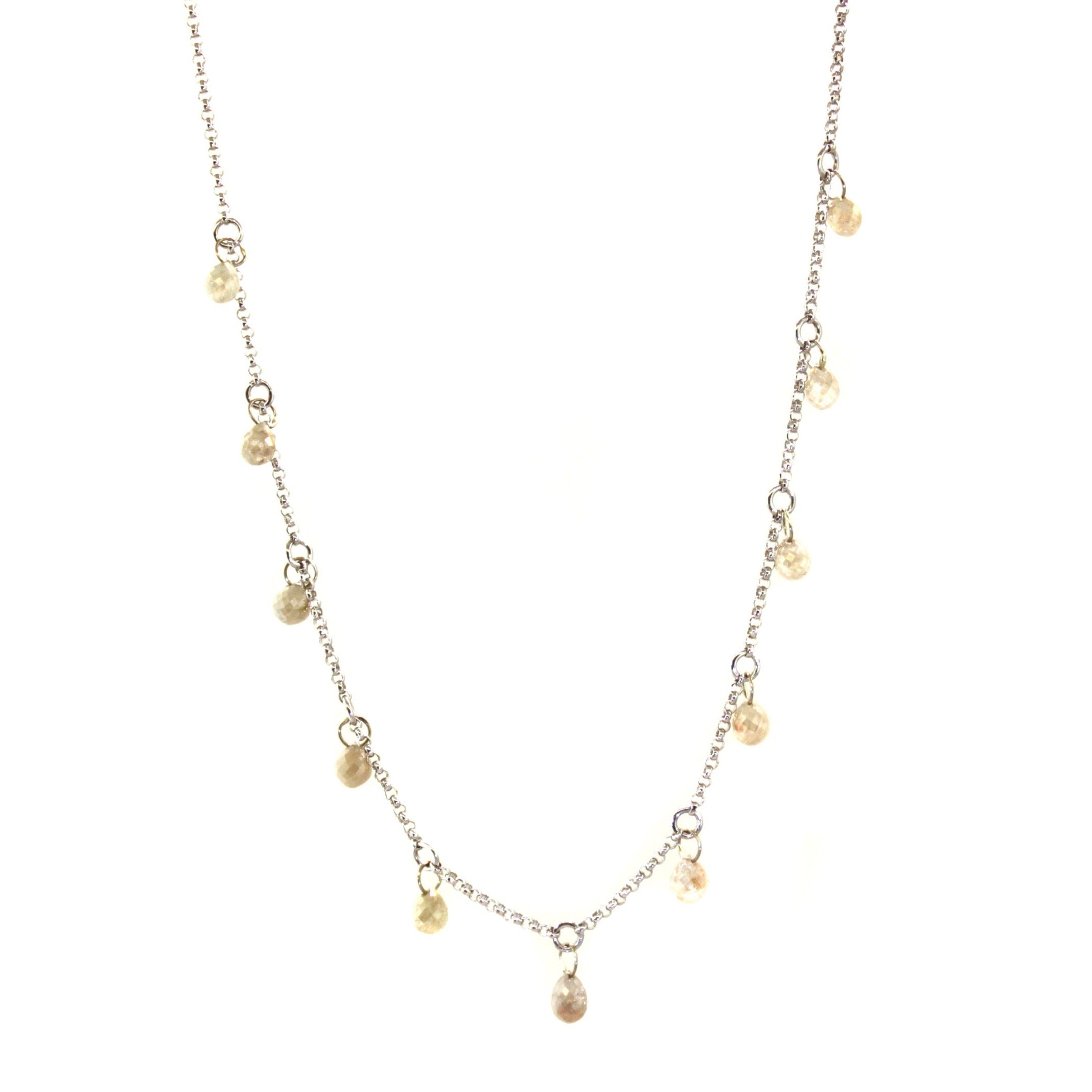 Light Colored Raw Diamond Briolette Dangle Necklace