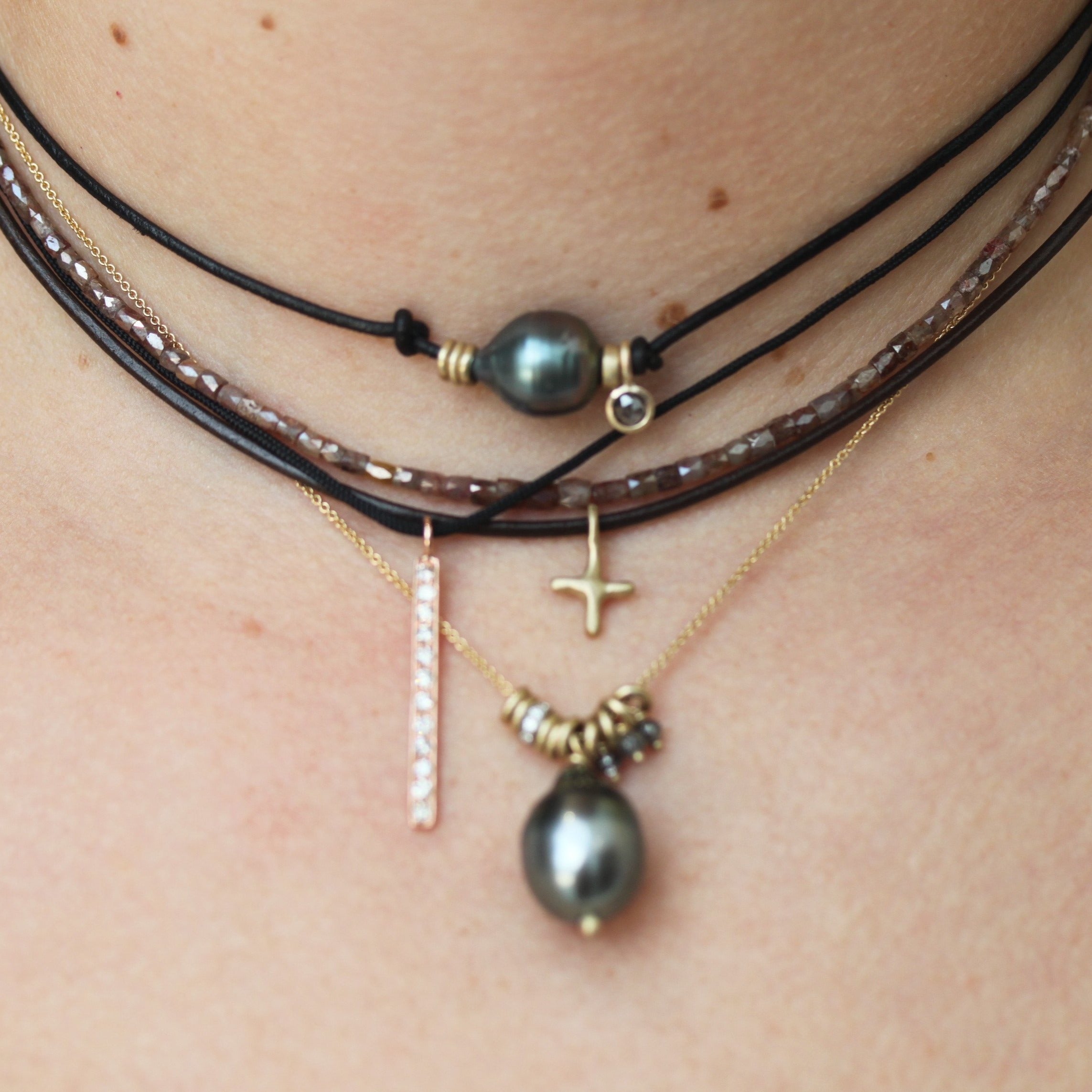 Tahitian Pearl Leather Charm Necklace