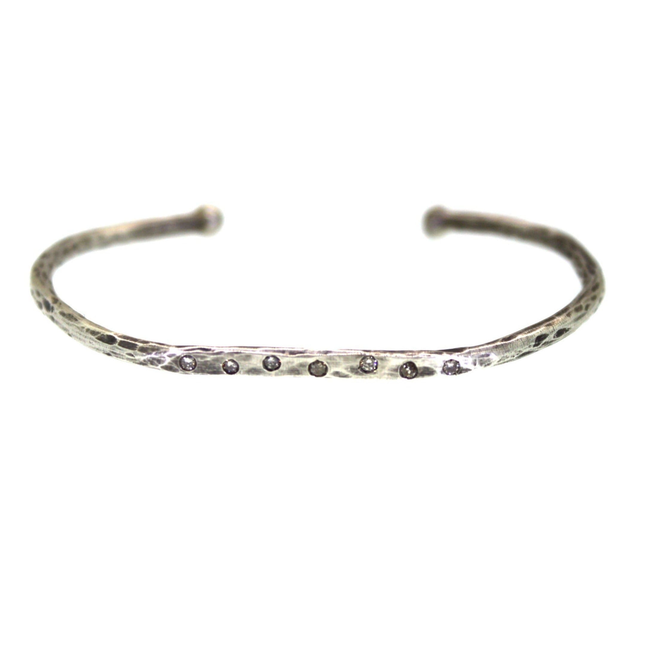 Silver Organic Textured & Diamond Cuff Bracelet