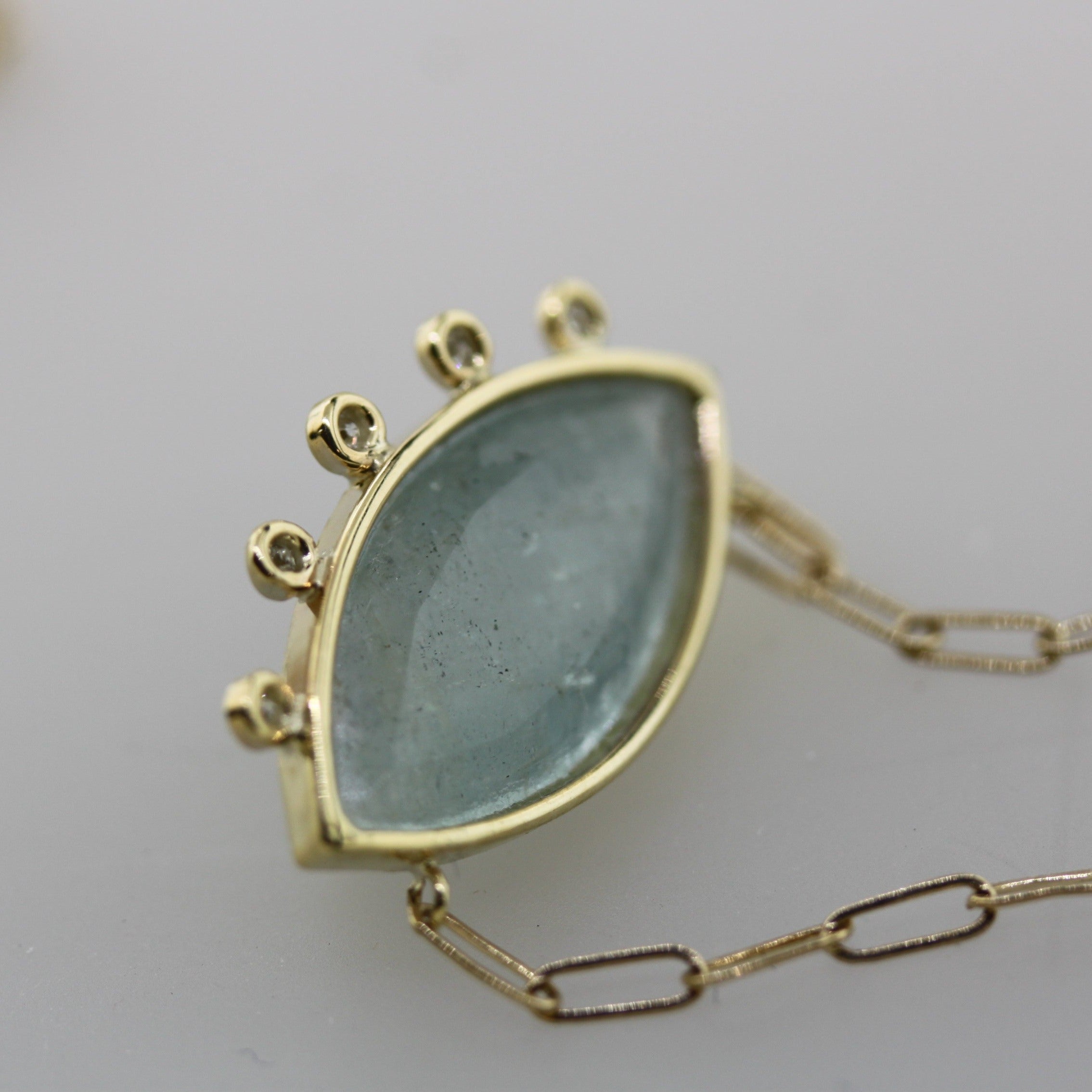 Marquise Shaped Aquamarine & Diamond Necklace