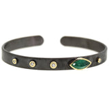 Marquise cut emerald and diamond cuff handcrafted by Rebecca Lankford in her studio in the heart of Houston, Texas.