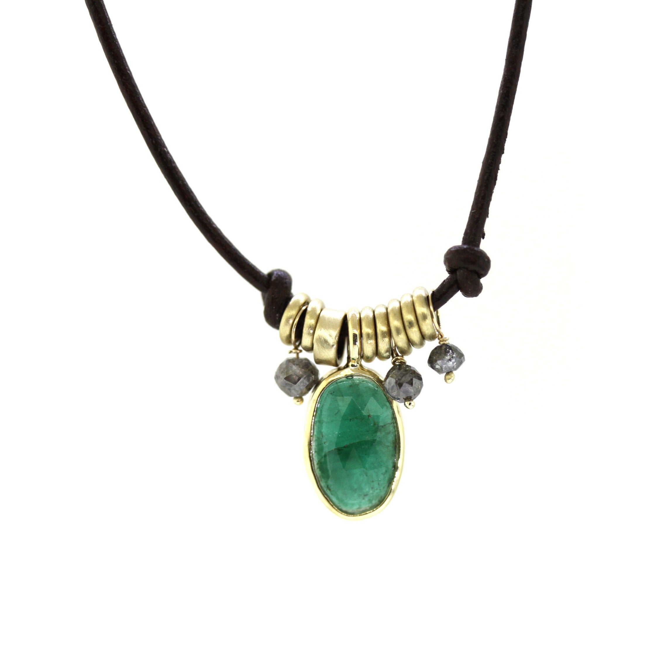 Emerald & Salt and Pepper Dangle Charm Necklace