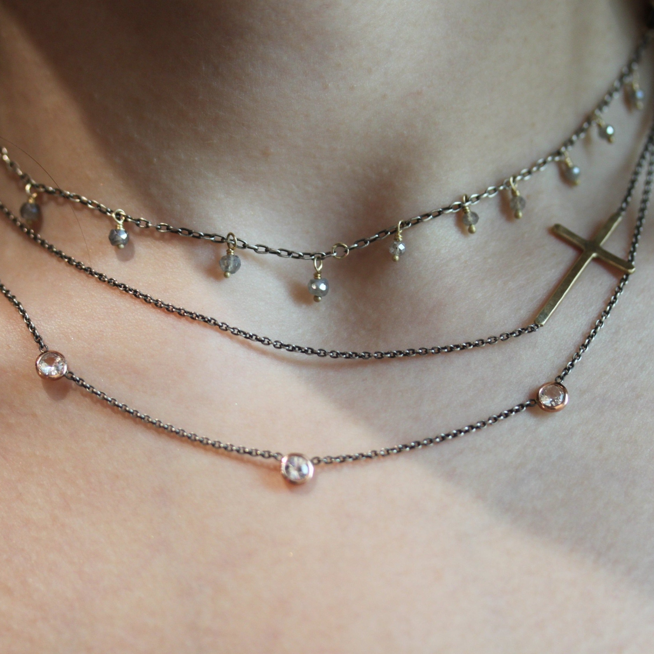 Triple White Sapphire Necklace