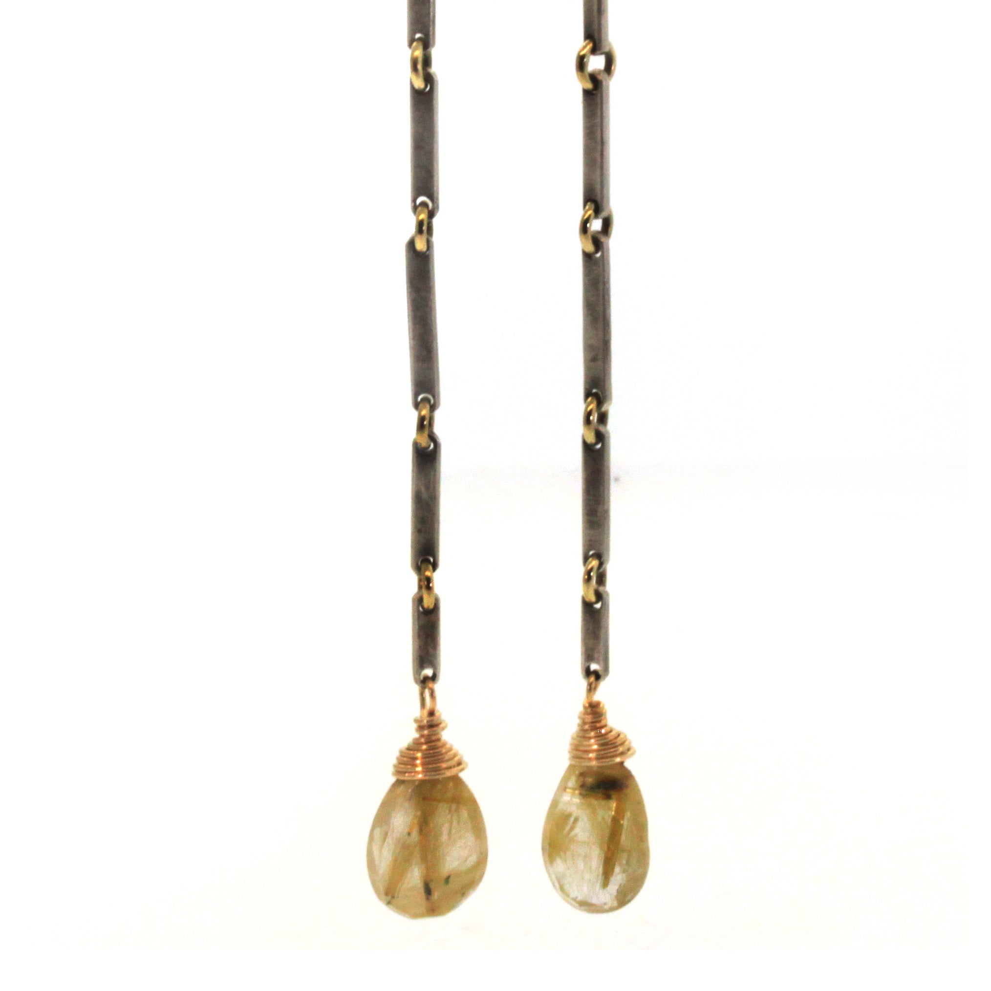 Rutliated Quartz Bar Earrings Handcrafted at Rebecca Lankford Designs in the Houston Heights.