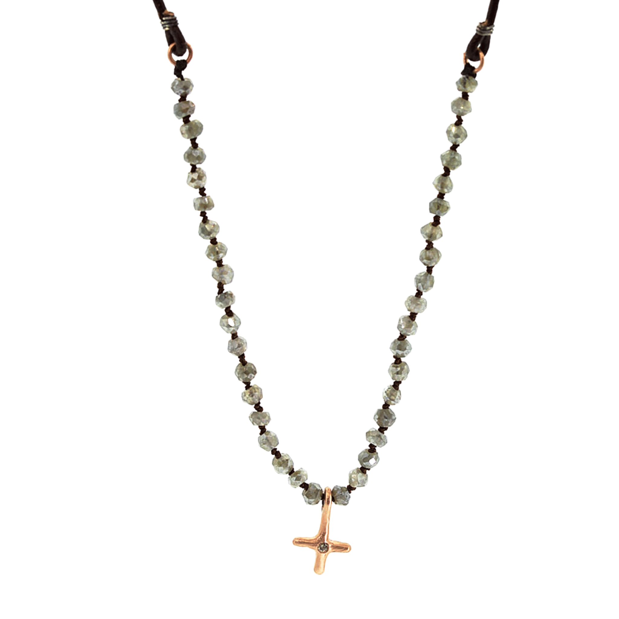 Rose Diamond Cross & Sapphire Necklace - Sapphire Cross Necklace - Rebecca Lankford Designs