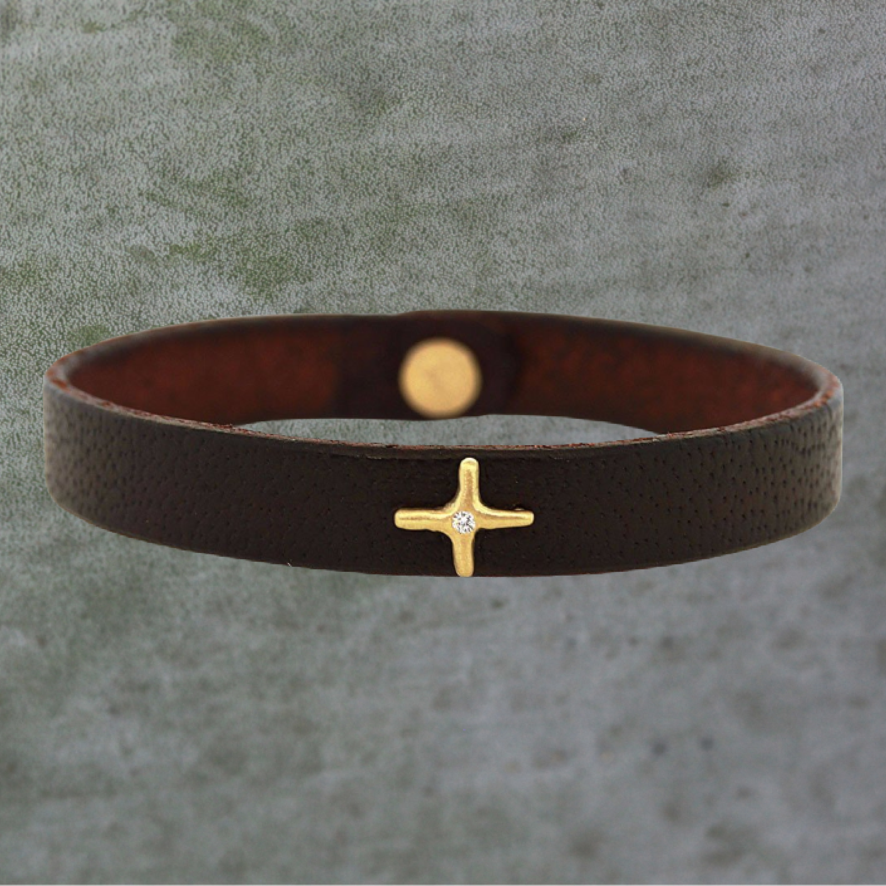 Gold and Diamond Cross Leather Bracelet