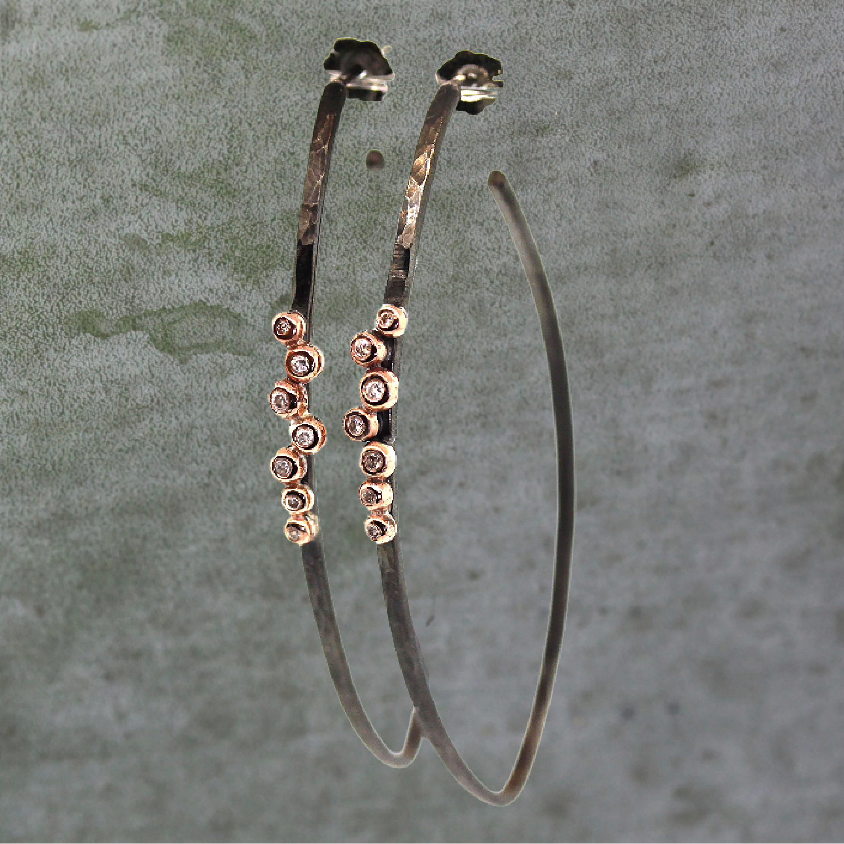 Elongated Diamond Bezel Cluster Hoops