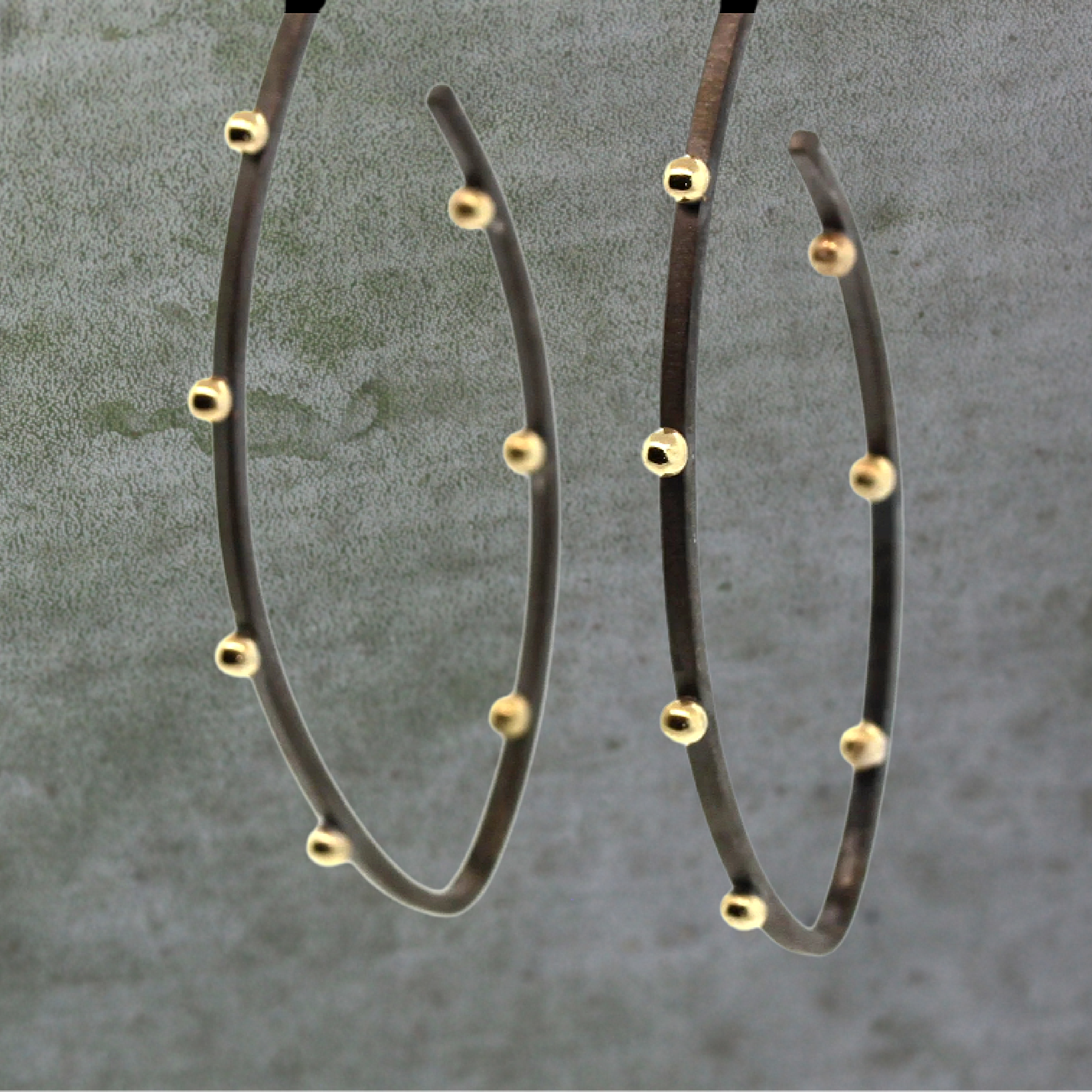 Elongated Gold Studded Hoop Earrings