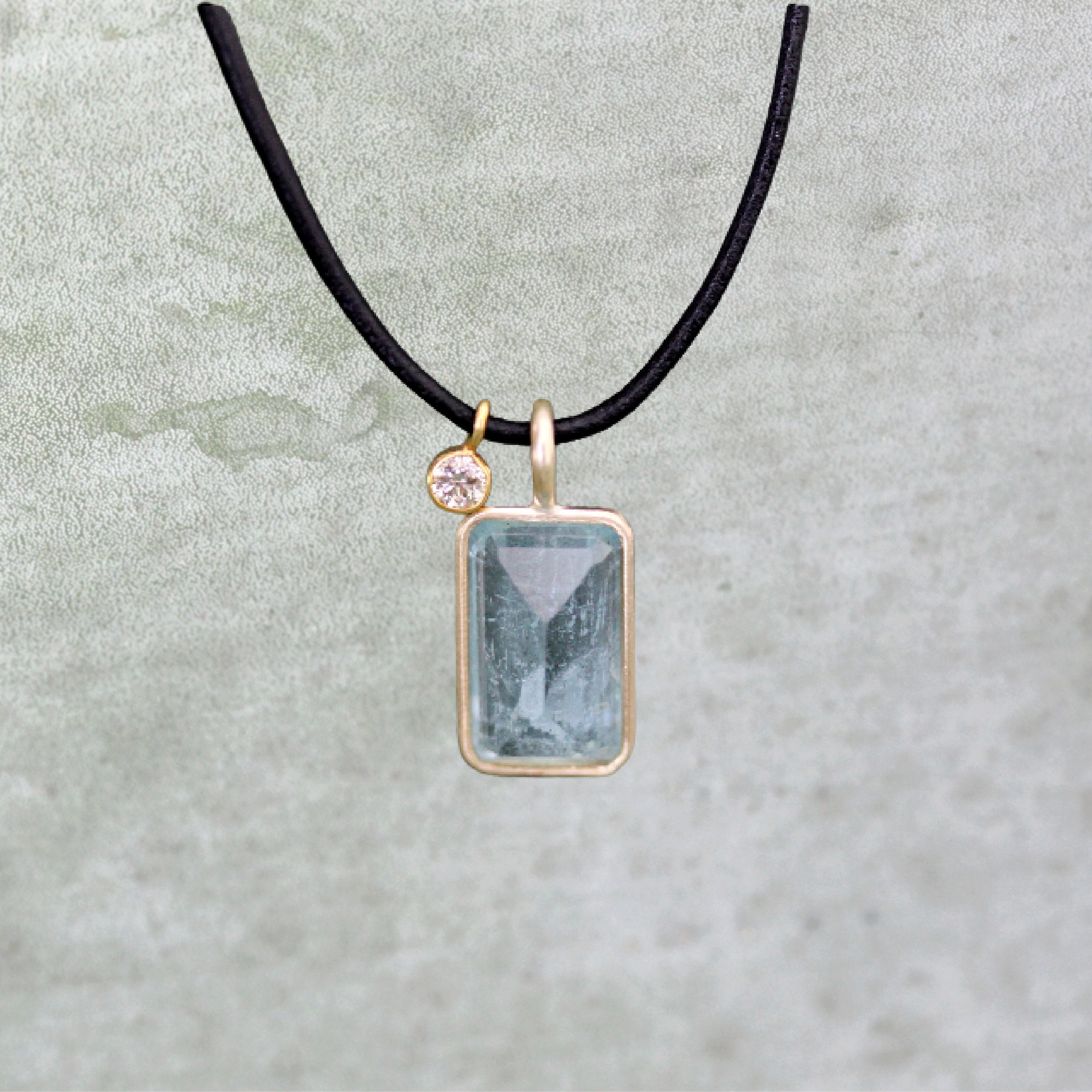 Aquamarine & Diamond Leather Necklace