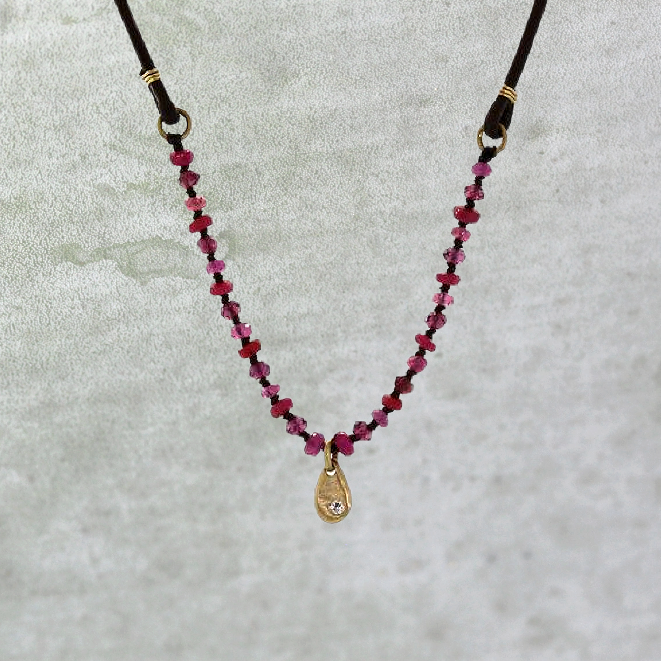 Ruby and Diamond Teardrop Bohemian Necklace