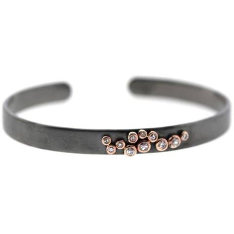 Rhodium Diamond Cluster Cuff Bracelet