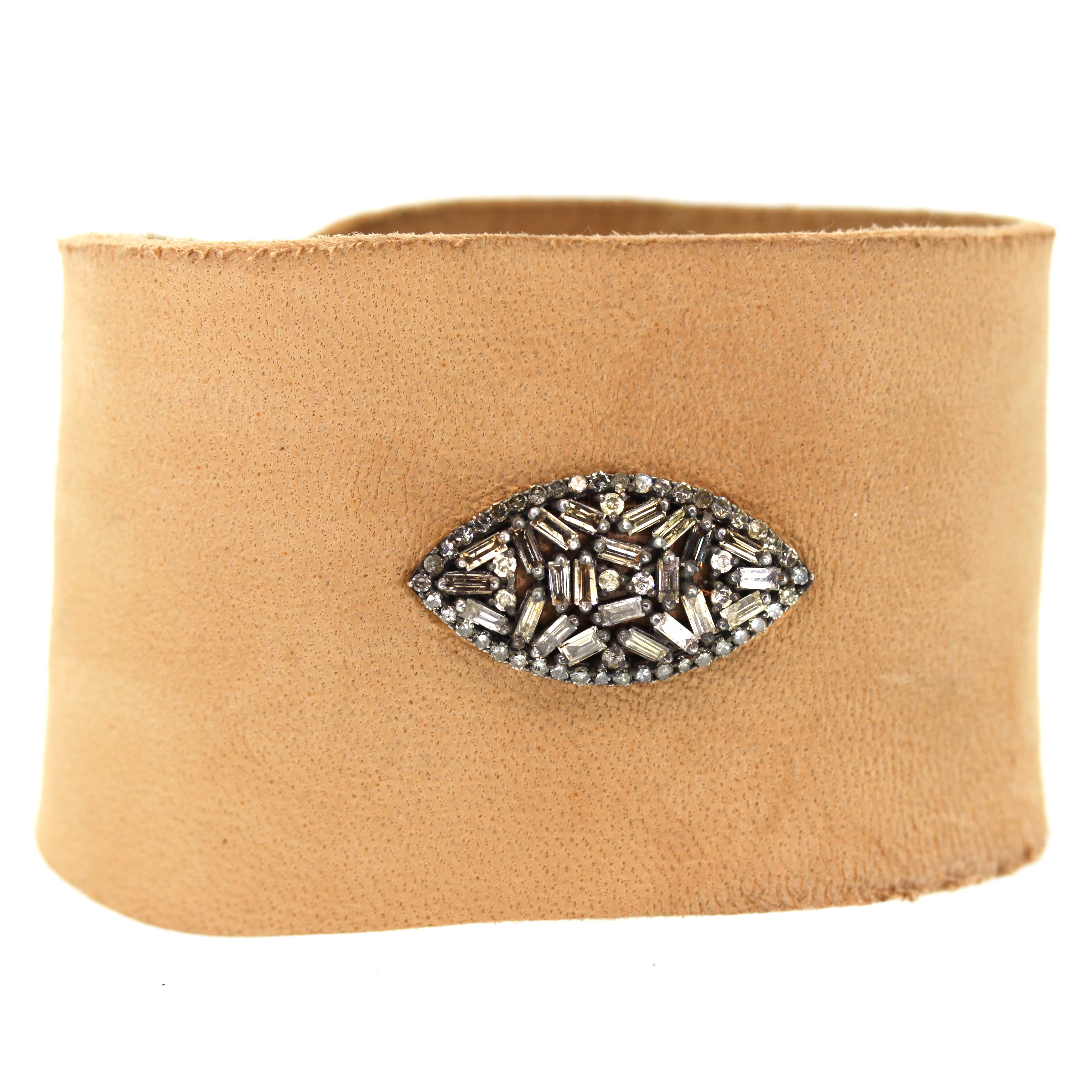 Natural Leather Baguette Diamond Cuff Bracelet - Rebecca Lankford Designs - Houston, TX