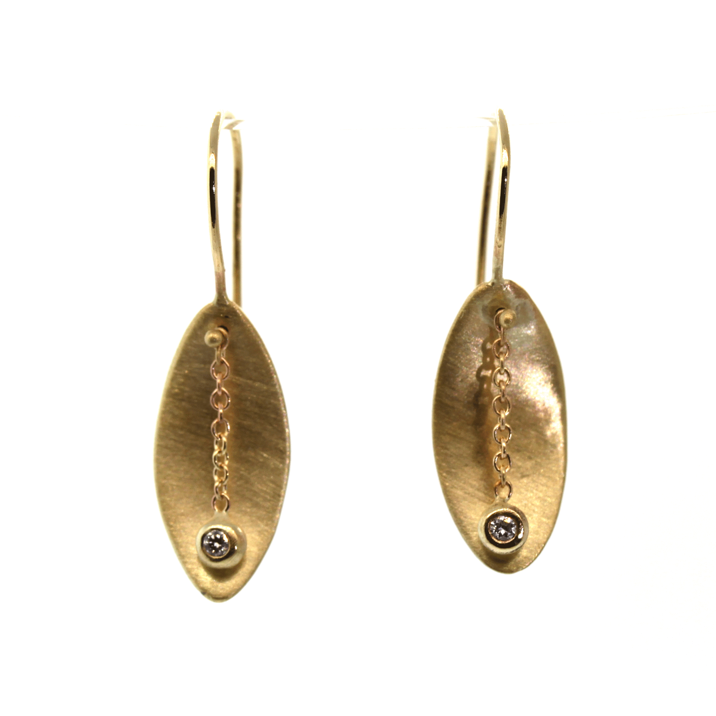 Gold Curved Oval Diamond Earring -Rebecca Lankford Designs - Houston, TX
