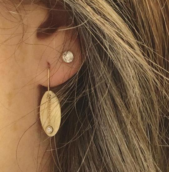 Gold Oval & Diamond Earrings - Gold Dangle Earrings - Rebecca Lankford Designs