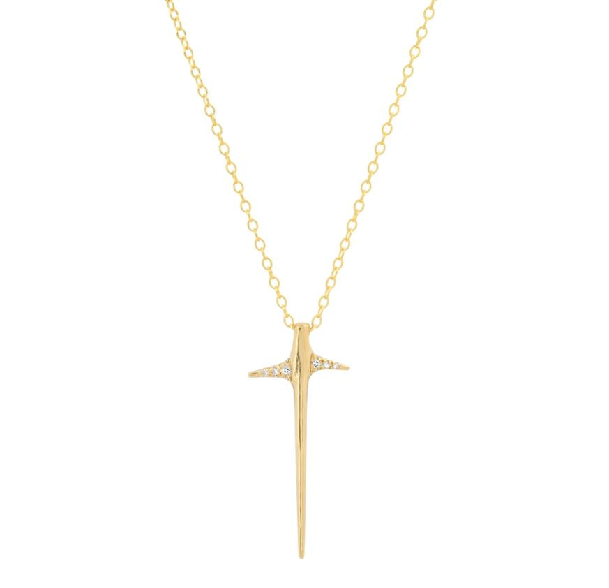 Yellow Gold Diamond Vertical Thorn Necklace - Small